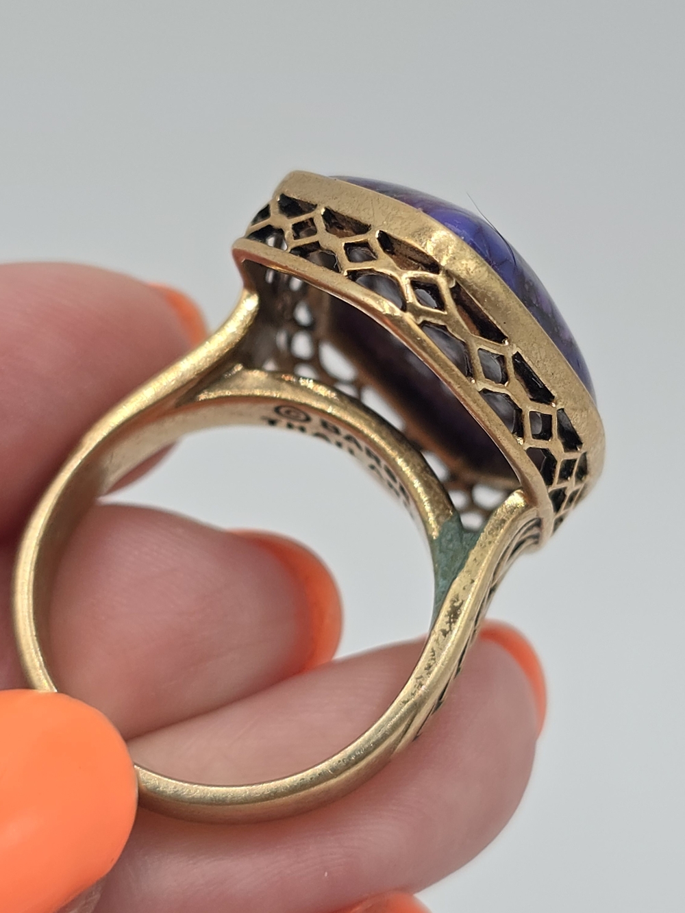 Barse Purple Turquoise Ring Bronze Color Enhanced Statement Size 9.75 - Picture 6 of 11